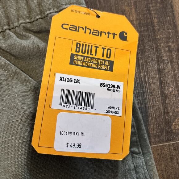Carhartt Shorts Women XL 16-18 Green Olive Elastic WaistForce Ripstop Work (232) - Picture 3 of 4